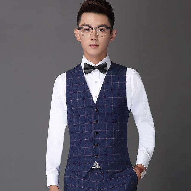 Brand Men Casual Vests Fashion Plaid Blazers Vests Men Slim Fit Clothes
