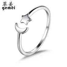 

Gemei 100% 925 Sterling Silver Simple Star Moon Open Rings For Women Girlfriend Gift Fashion Party Jewelry