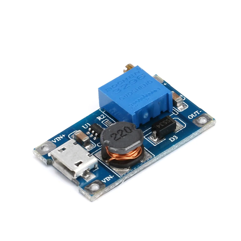 MT3608 DC-DC Adjustable Boost Module 2A Boost Plate 2A Step Up Module with MICRO USB 2V-24V to 5V 9V 12V 28V MT3608 LM2577.