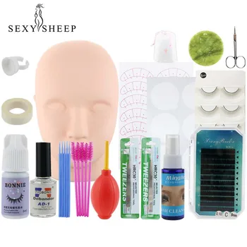

Makeup Set Training Eyelashes kit False Eyelash Extension Grafting Practice Curl Glue Tweezer Tools Set Bag For Eye Lash Graft