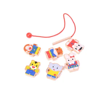 

wooden toys 6 Cartoon Animals Wooden Threading Beads Game Education Toy for Baby Kids Childre Model Building Toys 1 Set