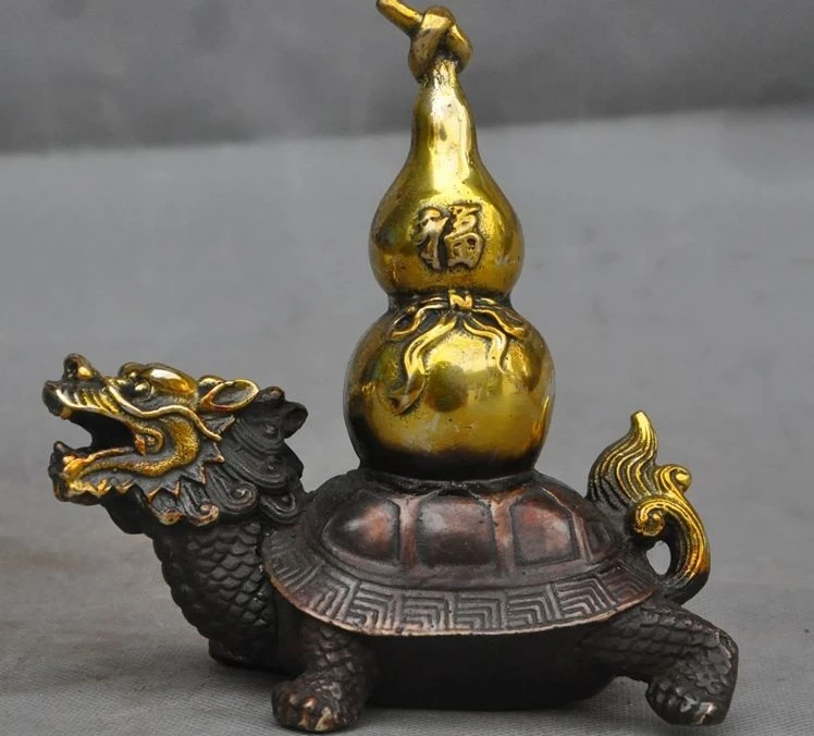

Old Chinese Bronze Gilt FengshuiGourd Aniaml Dragon Turtle Tortoise Statue