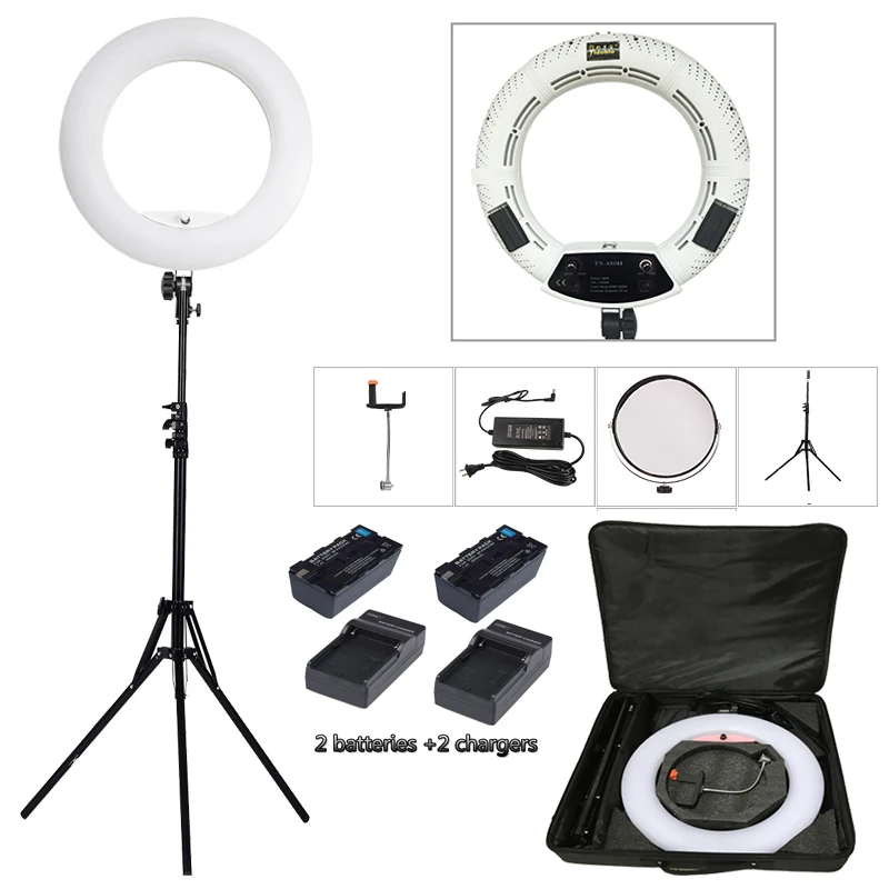 

Yidoblo white FS-480II Pro Warm & cold adjustable beauty salon make up LED Ring Light LED Lamp+ 2M standing+Bag + Battery