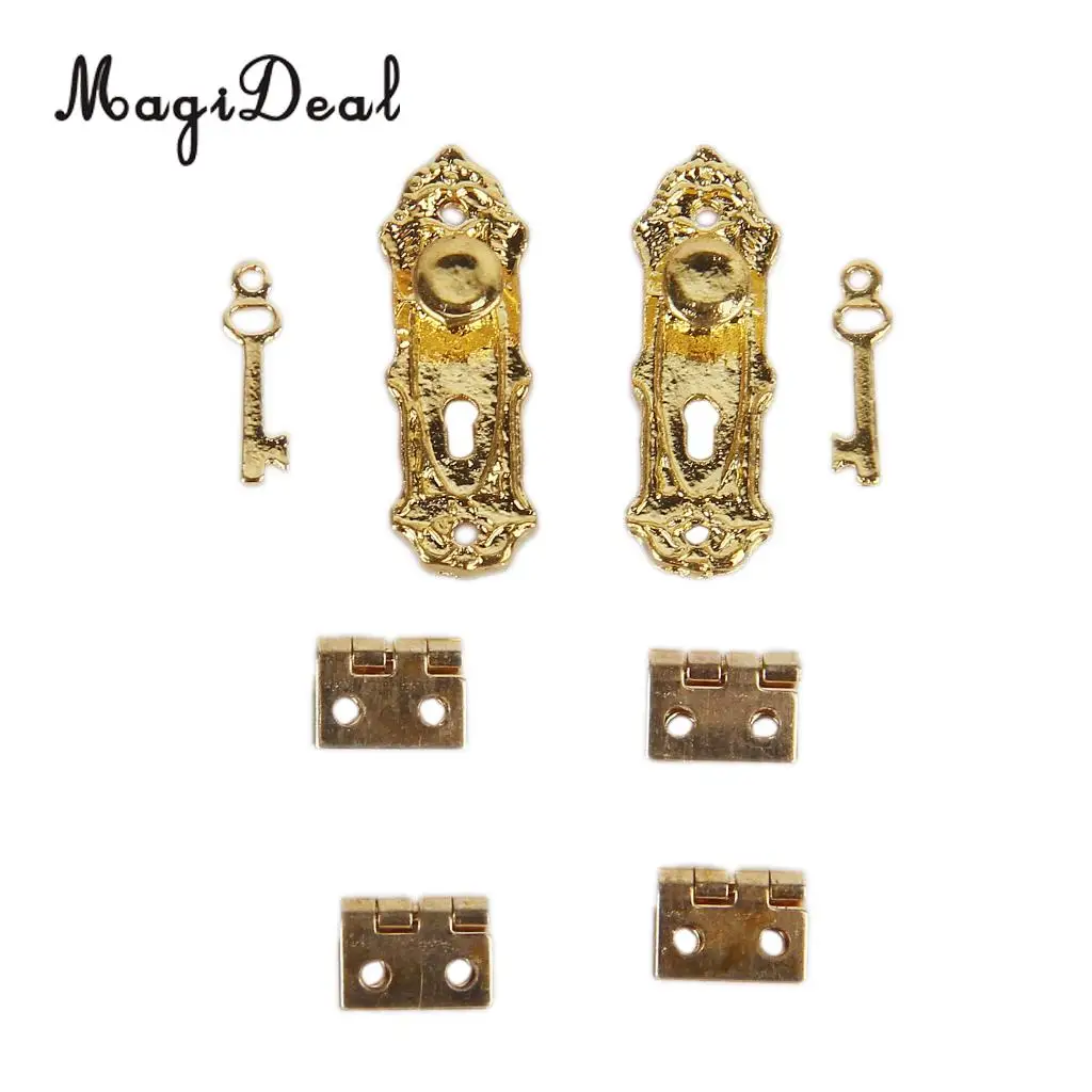 MagiDeal 12Pcs/Set Mini Cabinet Closet Mini Hinge for 1/12 Dollhouse Miniature Furniture DIY Toys Golden