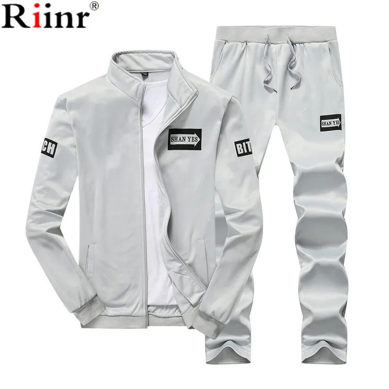 

Riinr 2018 New Mens Set 2PC Zipper Autumn Sportswear Casual Tracksuit Male Sweatshirt Jacket+Pans Suit Hoodies Moleton Masculino