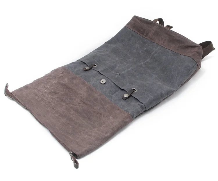 ROLL-UP SHOW of Woosir Waterproof Waxed Canvas Roll Top Backpack