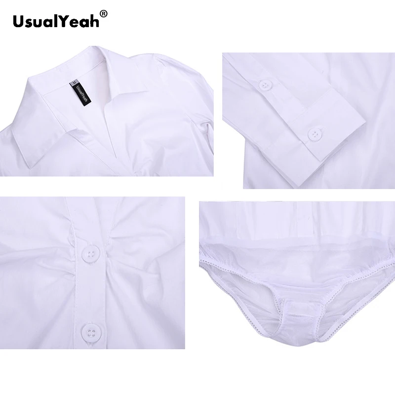 UsualYeah Pure Front Folds V Neck Body Shirt and Blouse Long Sleeve Office Lady Minimalist Cotton Shirts Light blue White 5