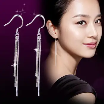 

2019 New Silver Temperament Oorbellen Crystal Long Tassel Earrings Female Fashion Jewelry Gift Statement Earrings Brincos