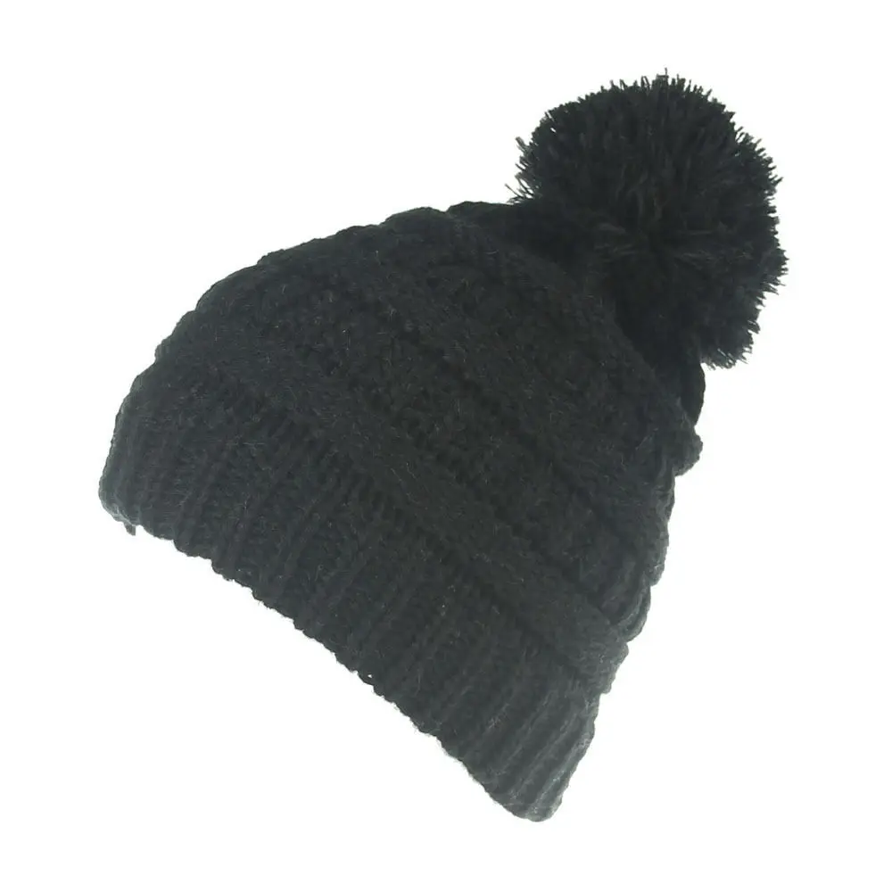 Детская зимняя шапка с помпоном, теплые вязаные шапочки, шапочки, шикарные шляпы для девочек и мальчиков, вязаная Лыжная шапочка, Детские мешковатые шапки H097S - Цвет: Black