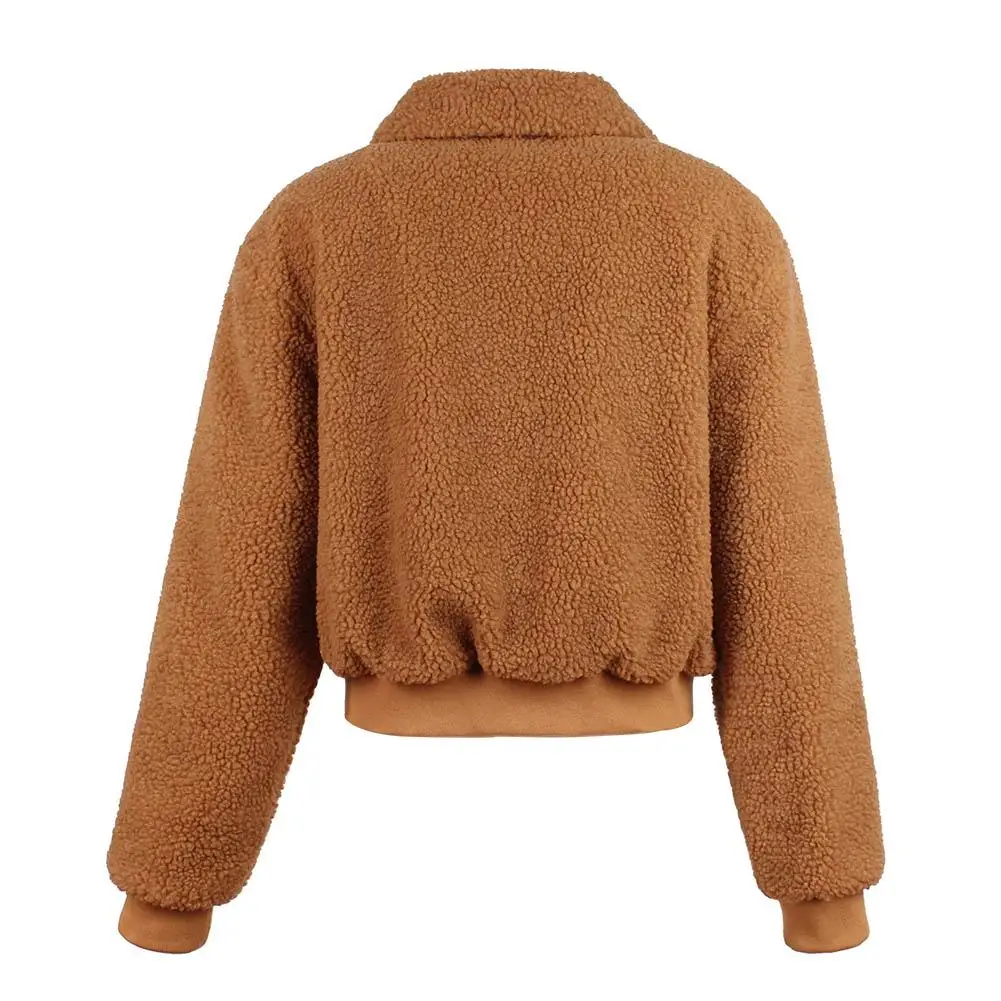 Лидер продаж Для женщин Повседневное Faux Shearling Coat плюшевые свободные хаки теплые