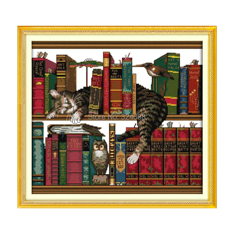

Wholesale Needlework,Stitch,11CT 14CT Cross Stitch,Sets For Embroidery Kits,The cat on the shelf Counted Cross-Stitching