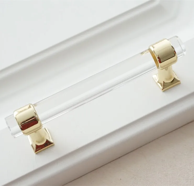 3 75 5 6 3 Acrylic Dresser Knob Drawer Pulls Handles Gold
