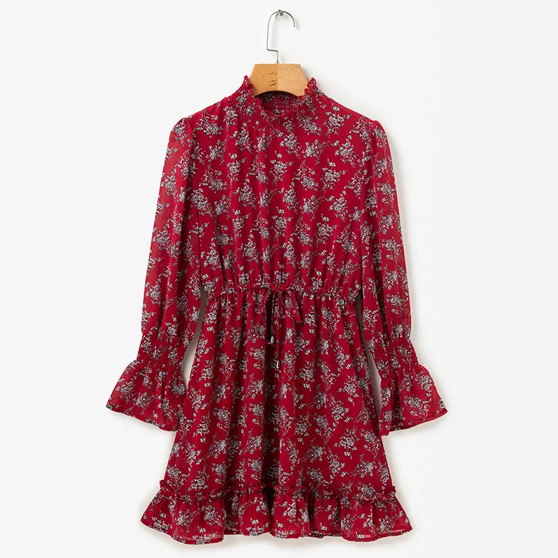 BONGOR LUSS Long Sleeves Sexy Women Party Dresses Mini Lined Dress Autumn Solid Color Stand Collar Chiffon Dress With Sashes  (10)