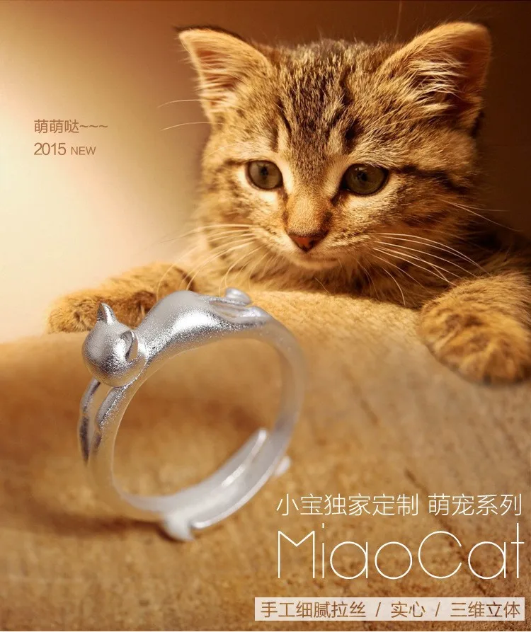 Летние ювелирные изделия 925 пробы серебряные кольца для женщин прекрасный кот кольцо из стерлингового серебра