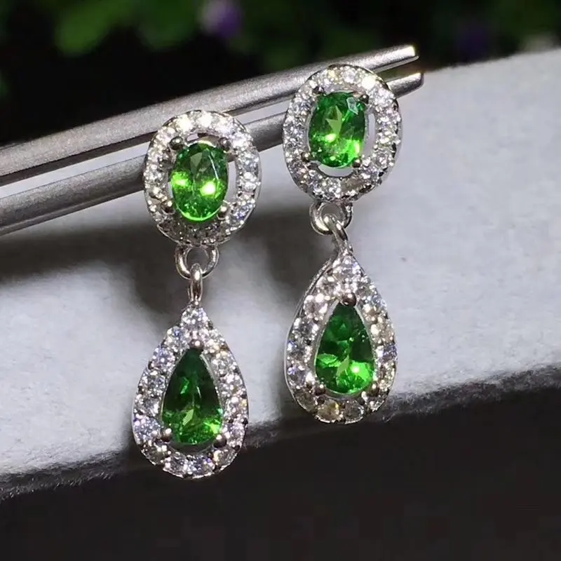 Fidelity natural 3*4mm Tsavorite drop earrings s925 silver simple fine