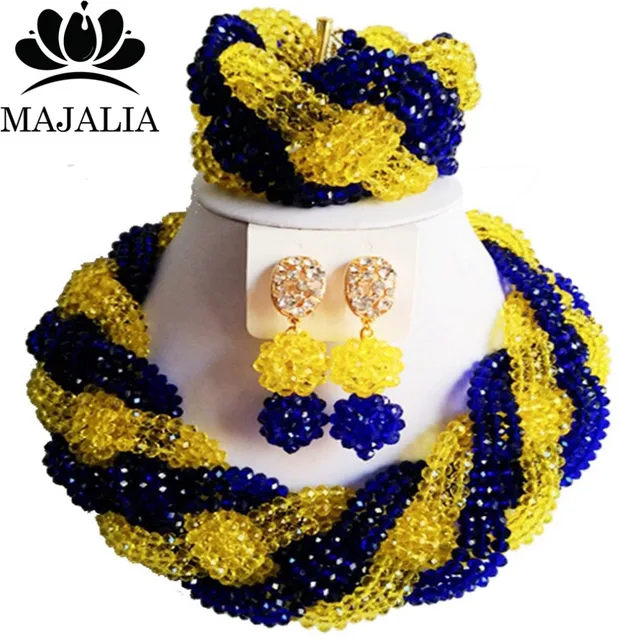 2017 Mode Nigeria perles bijoux De Mariage africain ensemble bleu Cristal collier bracelet ensembles de Bijoux