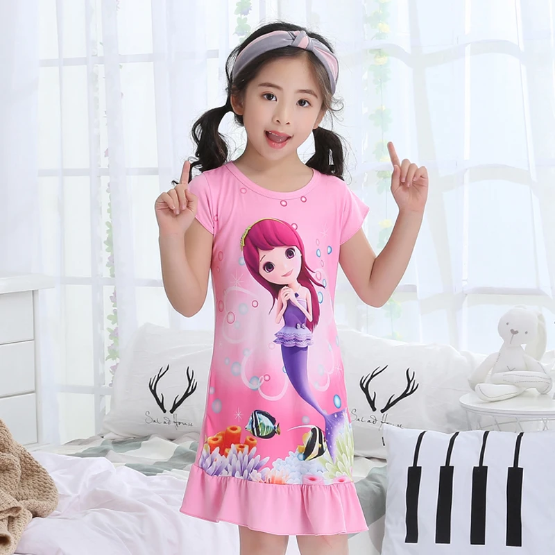 

Children's Day Gift 2018 Summer Print Cartoon Sleep Dress Short-sleeved Girls Pajamas Cute Princess Skirt Sleeping At Home