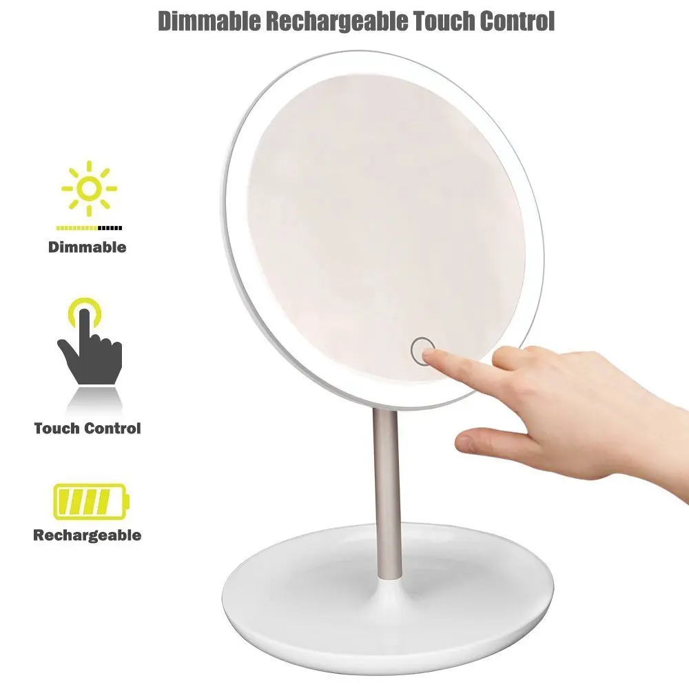 Светодиодный зеркало USB Перезаряжаемые туалетный столик макияж зеркало с подсветкой Touch Управление 360 градусов поворотный памяти Функция косметическое зеркало
