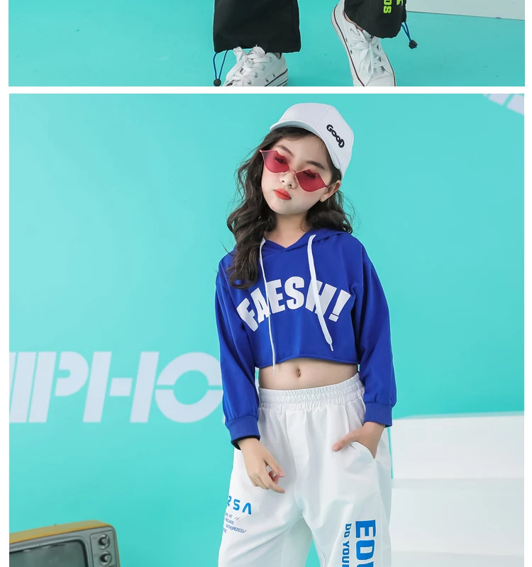 Toddler summer girls sets hip hop hoodie kids  dance costumes jazz summer baby girls clothing set children's clothing 160 140 (2)