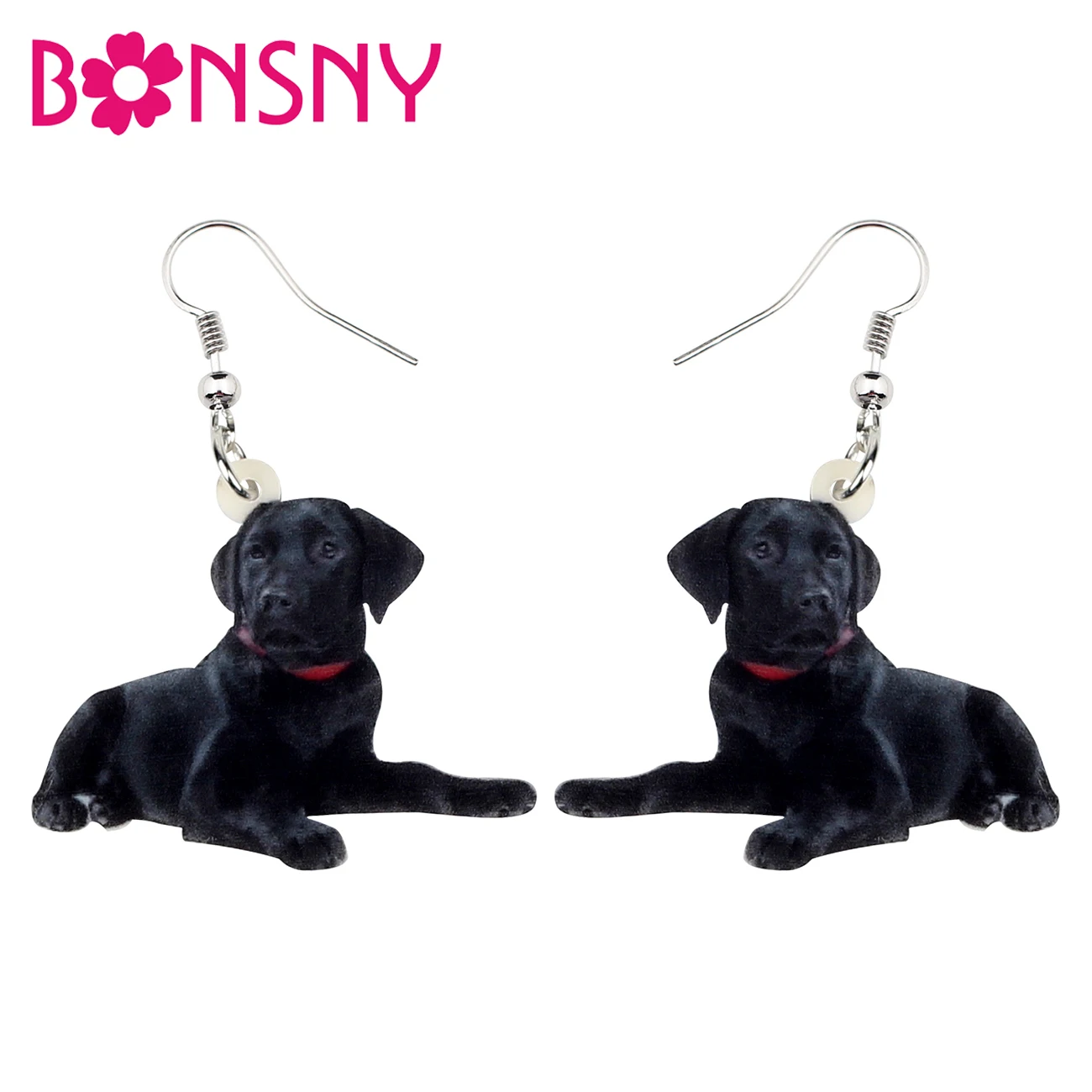 

Bonsny Statement Acrylic Black Labrador Dog Earrings Big Dangle Drop Novelty Animal Pets Jewelry For Women Girls Charms Gift Hot