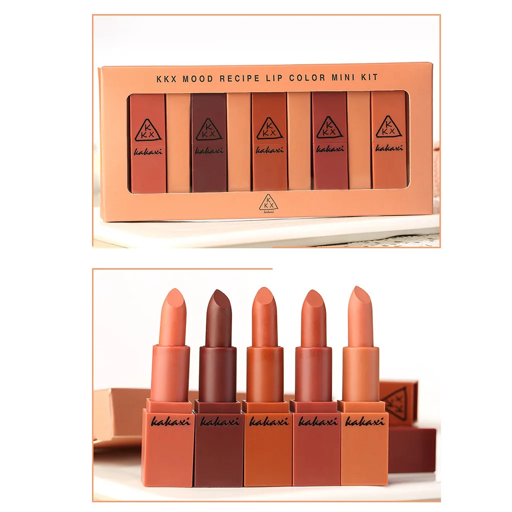 

Hot Sale 5 Pcs/Set Lipstick Nude Matte Lipstick Waterproof Long Lasting Basis Lip Kit Makeup Cosmetics Lipstick#YL1