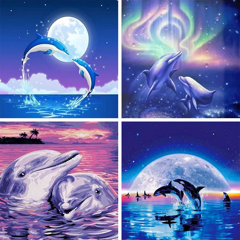 

Needlework diamond Rhinestone 5D DIY Diamond Painting Dolphin in water Embroidery Patterns Cross Stitch Mosaic Home decor