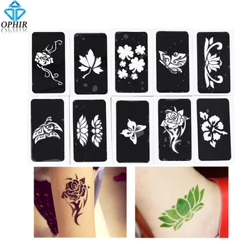 

OPHIR 10 pcs Reuse Henna Temporary Tattoo Stencils/Airbrush Stencils for Body Painting Glitter Tattoo Template Sheets _TA032A