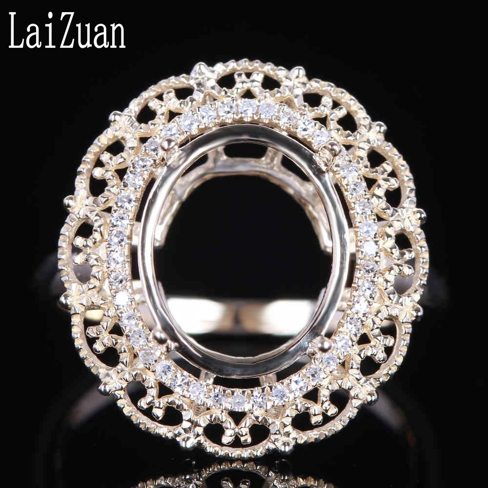 

LaiZuan 12x10mm Oval Solid 10k Yellow Gold 0.15CT Natural Diamonds Flower Semi Mount Ring Engagement Women Vintage Fine Jewelry