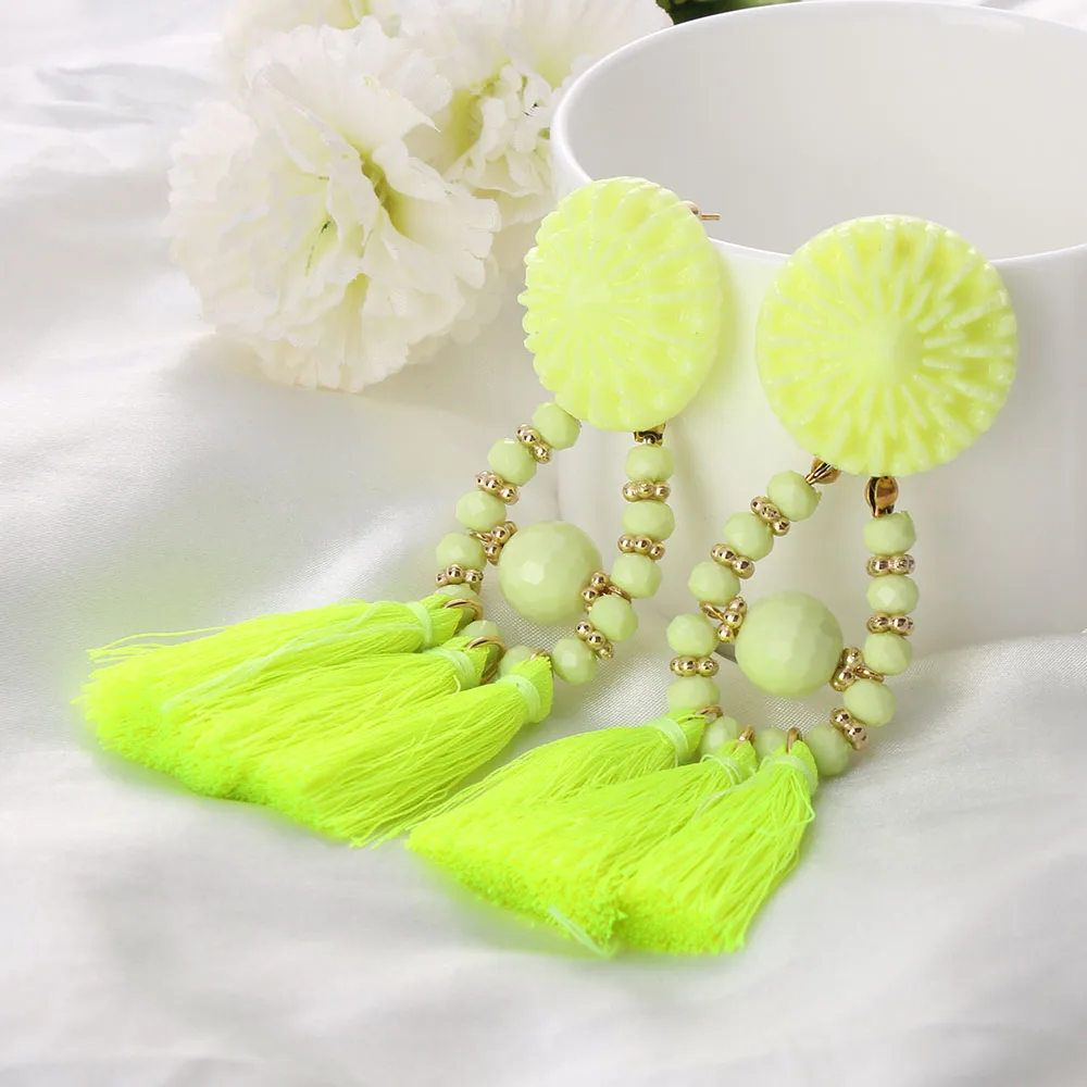 Fashion Women Bohemian Earrings Long Tassel Fringe Drop Dangle Ear Stud Jewelry