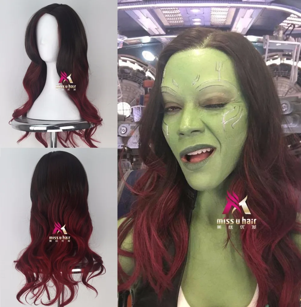 

Biamoxer Cosplay Wigs Guardians of the Galaxy Vol. 2 Long Curly Gradient Black Red Synthetic Hair for Adult