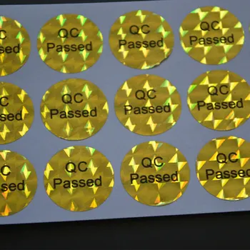 

QC passed sticker for package Grid Laser Holographic Sticker Label 20mm 2000pcs gold and silver