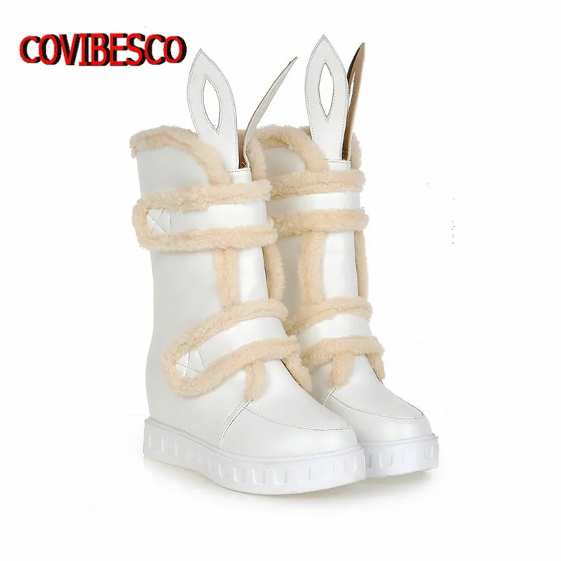 

Women Snow Boots New Arrival Hidden Wedges Round Toe Platforms Half Knee High Boots Buckle Winter Warm Shoes plus size34-43
