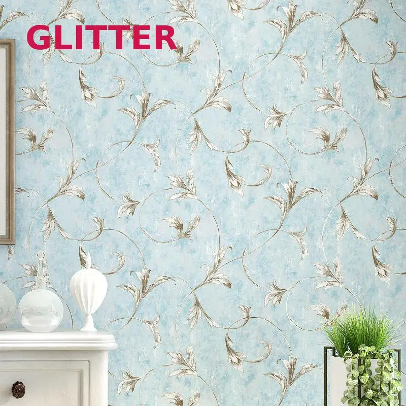 

American Style Retro Blue Flowers Wallpaper 3d Embossed Living Room Background Wallpaper Non-woven Gray Wall Wallpaper Roll