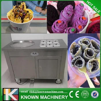 

Big size single round pan control fried ice cream roll machine with 6 cooling tanks and universal wheels free shipping by sea