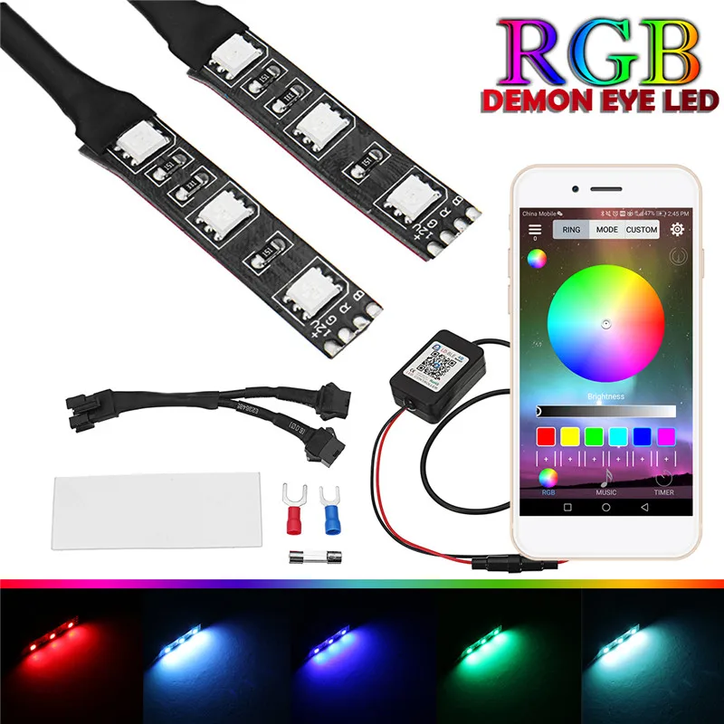 

2Pcs RGB Circular Projector Led Devil Eye Demon Eye Lamp Universal For Car projector headlight retrofit App Remote Control