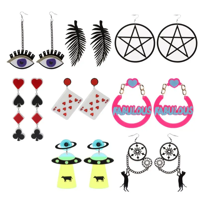 Acrylic Big Nightclub Earrings Leaf Eyes Cat Star Gear Poker Exaggerated Jewelry