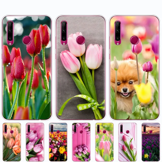 Funda para Huawei honor 8A prime 8C 8X 10 i play, carcasa trasera para huawei Y5 Y6 Y7 Y9 2019 pro Prime tulipanes flor rosa púrpura Funda para Huawei honor 8A prime 8C 8X 10 i play, carcasa trasera para huawei Y5 Y6 Y7 Y9 2019 pro Prime tulipanes flor rosa púrpura