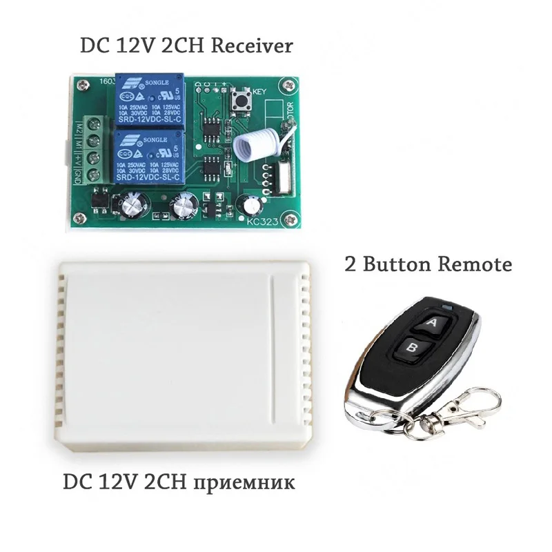433MHz Remote Control Switch DC 12V 2CH Relay Receiver Module RF For Light Lamp Switch Garage Door Opener 2 Button New Upgrade