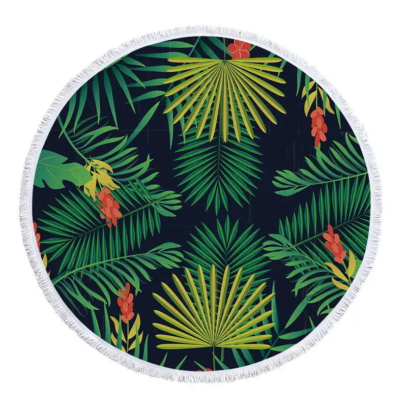 Яркое круглое пляжное полотенце с 3D принтом попугая и тукана, с кисточками, тропические растения, коврик для йоги, банное полотенце, диаметр 150 см - Цвет: 5
