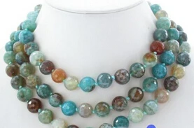 

huij 004536 48" 12mm round blue polychrome agate faceted necklace