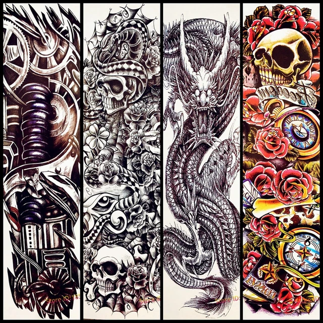 skull rose flower design big body arm tattoo sleeve for women men skull rose flower design big body arm tattoo sleeve for women men