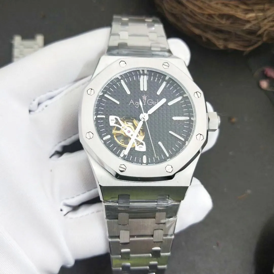 

Luxury Brand New Automatic Mechanical Men Watch Transparent Sapphire Silver Black Blue Coffee Grey Tourbillion Watches Limited