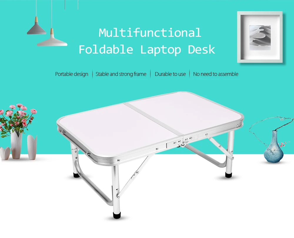 Aluminum Folding Camping Table Laptop Bed Desk Adjustable Height 60 x 40.5 x 24 / 41.5cm 