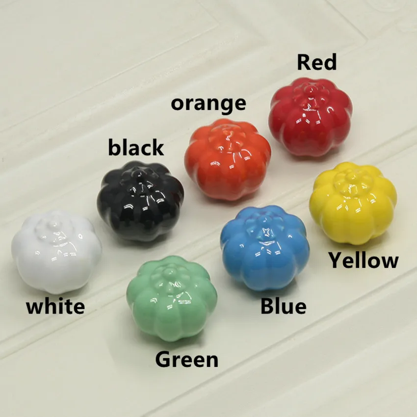 

Cololful ceramic pumpkin knobs lovely cartoon children room handles blue black red yellow orange porcelain drawer cabinet knobs
