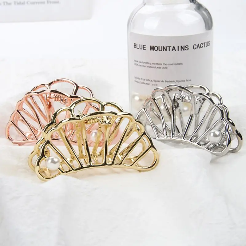 Women Metal Alloy Hair Claw Crab Glitter Moon Shape Jaw Clips Ponytail Holder