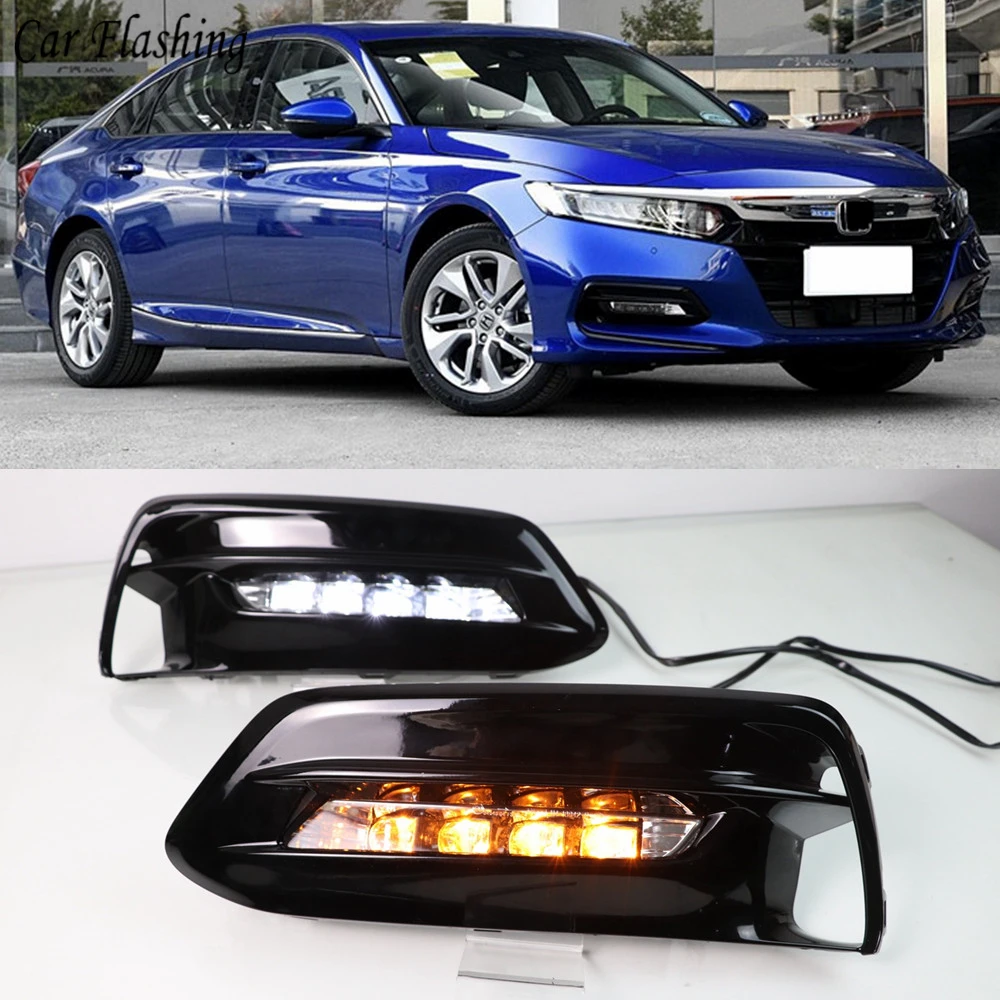 2Pcs LED DRL Daytime Running Light fog lamp Driving lights Yellow Turn Signal Lamp For Honda Accord 10th 2018 2019 2020 | Автомобили и
