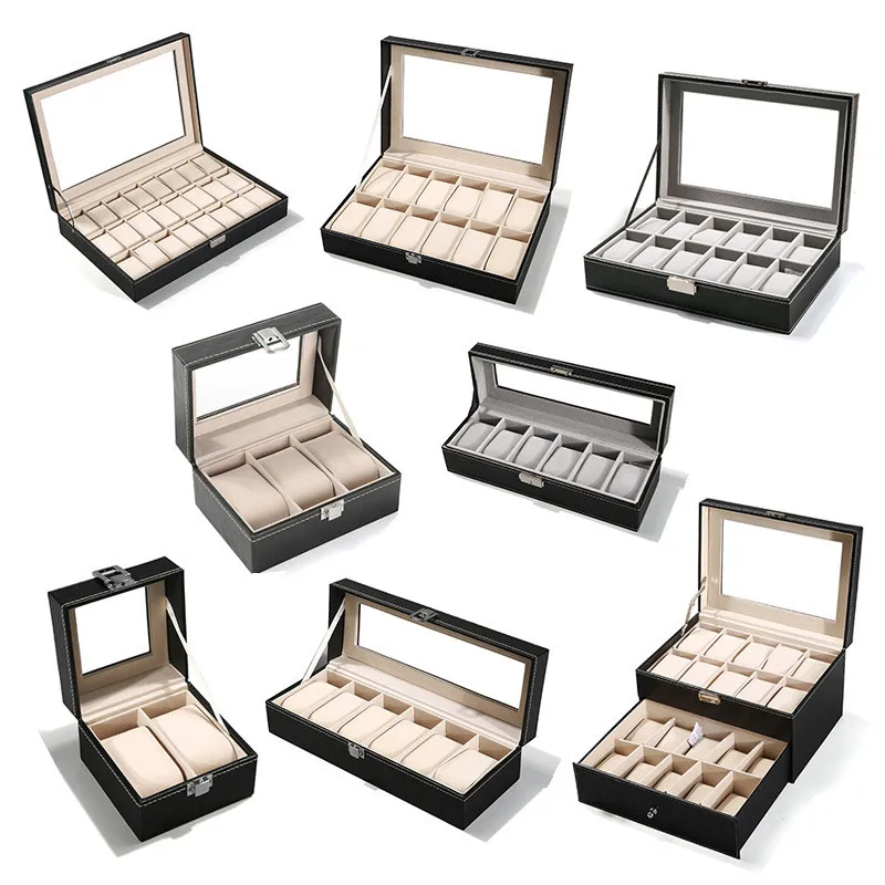 

2 3 6 12 Grids Watch Storage Box Mixed Materials Jewelry / Watch Storage Collection Box Rectangle Watch Boxes As Gift