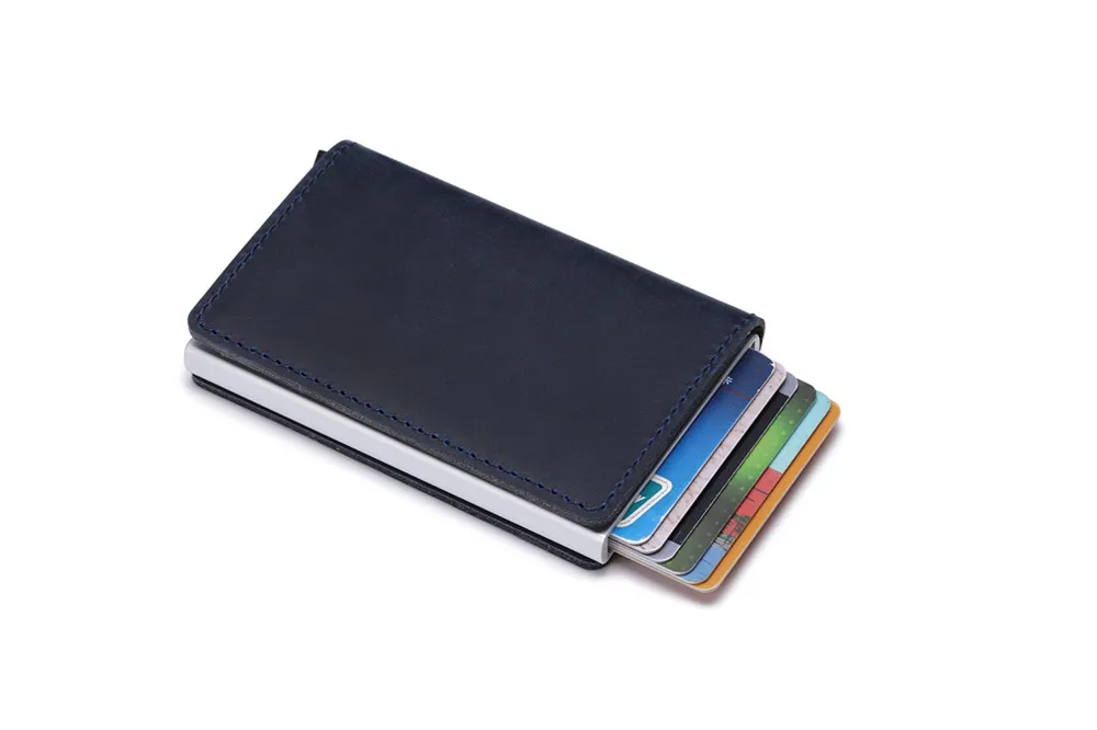 BISI GORO 2019 новый тонкий винтажный кошелек из воловьей кожи без сканирования унисекс, металлические блокирующие кредитные карты держатель с
