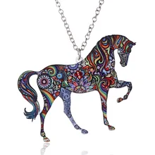 Jóias artesanais colorido duplo lado acrílico impressão flor animal cavalo pingente colar para feminino camisola corrente presente da família
