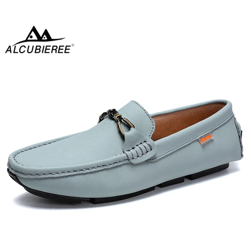 

ALCUBIEREE Fashion Mens Loafers Genuine Leather Boat Shoes Man Slip-on Flats Moccasins Footwear Italian Handmade Driving Shoes